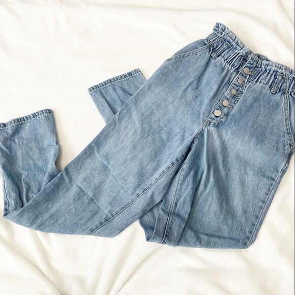 Forever 21 paper bag jeans blue denim high waist boyfriend size 25 - Picture 1 of 8